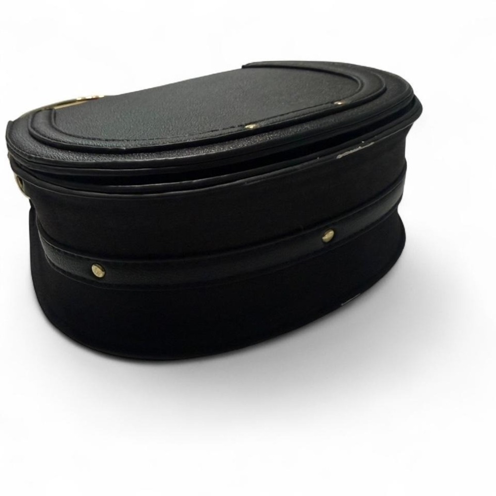 Black Half Moon Crossbody Bag Gold Ring Handle Minimalist Shoulder Bag - Picture 6 of 6